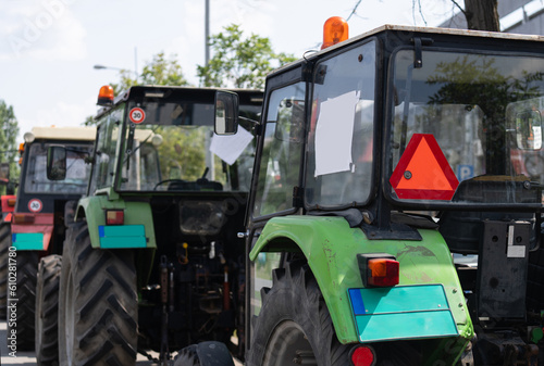 Farmers blocked traffic with tractors during a protest © scharfsinn86