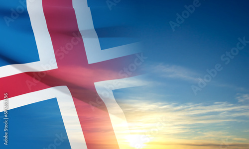 Flag of Iceland with transparency on background of sky. EPS10 vector