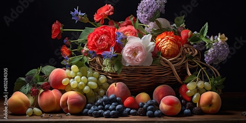 Summer fruits and flowers, generative ai