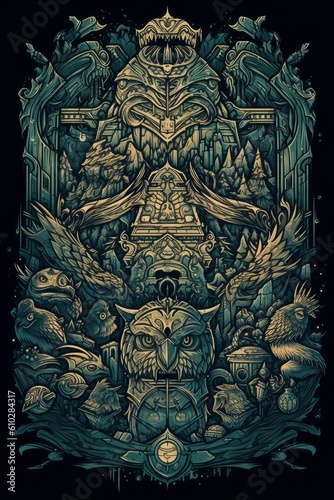 Animal, skull, god, mushroom, japan Captivating Generative AI Wall Art and T-Shirt Designs © OOTIDI