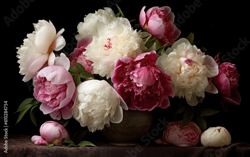 Fototapeta Naklejka Na Ścianę i Meble -  The beautiful a pink and white peony in vase