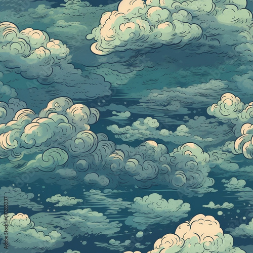 Blue clouds in the sky texture in    style, seamless texture