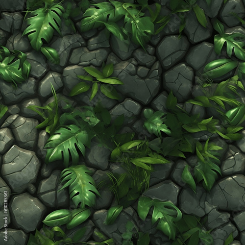Jungle stone floor texture in the style of overwatch, seamless texture