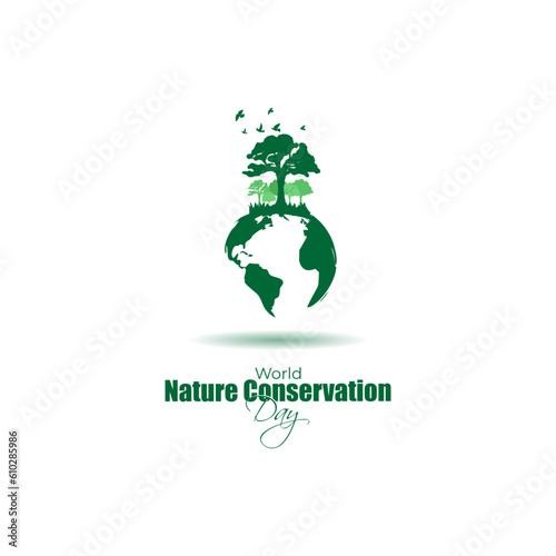 Vector illustration of World Nature Conservation Day social media story feed mockup template