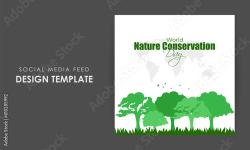 Vector illustration of World Nature Conservation Day social media story feed mockup template