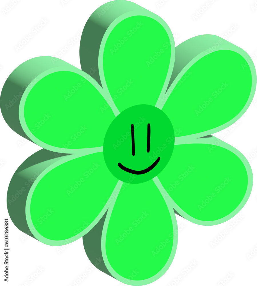 3D Green groovy flower with smile 3D Green groovy flower with smile