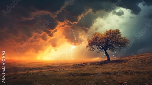 Lonely tree in the storm  Generative AI