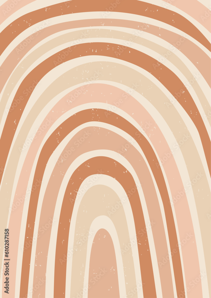 Modern abstract boho poster with rainbow. Earth tones organic shapes. Contemporary design for poster, banner,greeting card. Minimalist mid century style vector Illustration