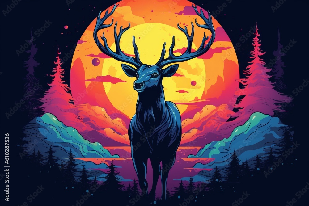 Vector of deer in magical colors. Beautiful illustration picture. Generative AI