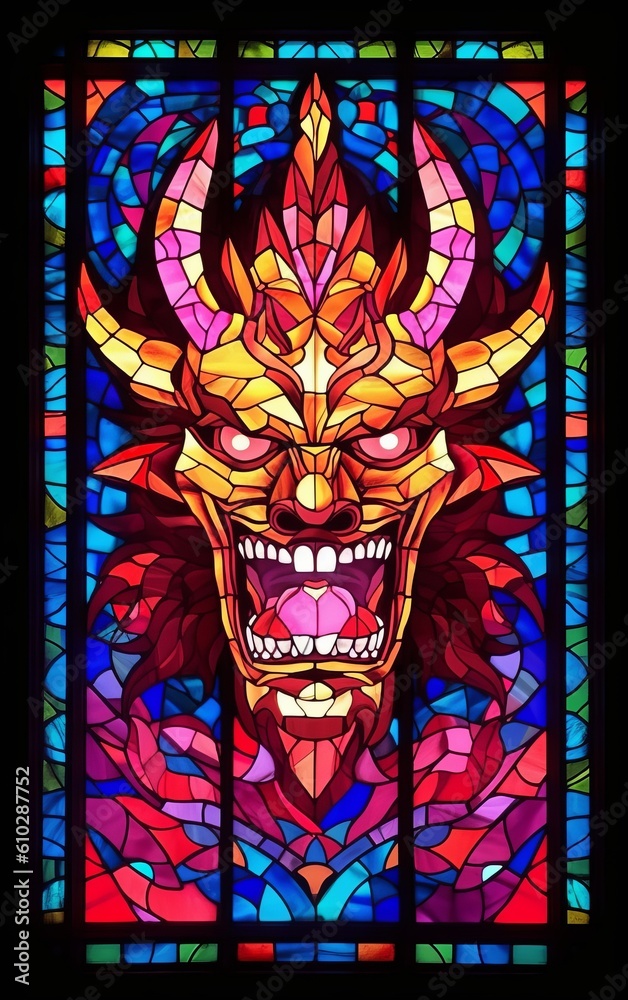 Translucent stained glass with devil. Beautiful illustration picture. Generative AI