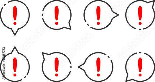 フキダシに入ったエクスクラメーションマーク ｜吹き出しの向きがあちらこちら