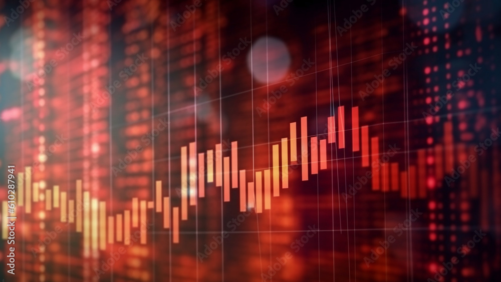 Recession, trade and downfall concept. Abstract falling red crisis forex chart grid with Generative AI. Recession, trade and downfall concept. Abstract falling red crisis forex chart grid with Generative AI.