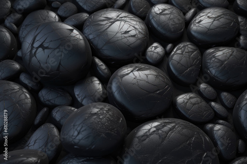 Background, black pebbles. AI generative.