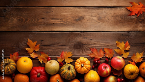 Thanksgiving day or seasonal autumnal. Variety of gourds  squash types and pumpkins. Generative AI.