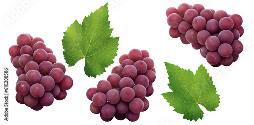 conjunto de cachos de uva e folhas de uva isolado em fundo transparente  photo