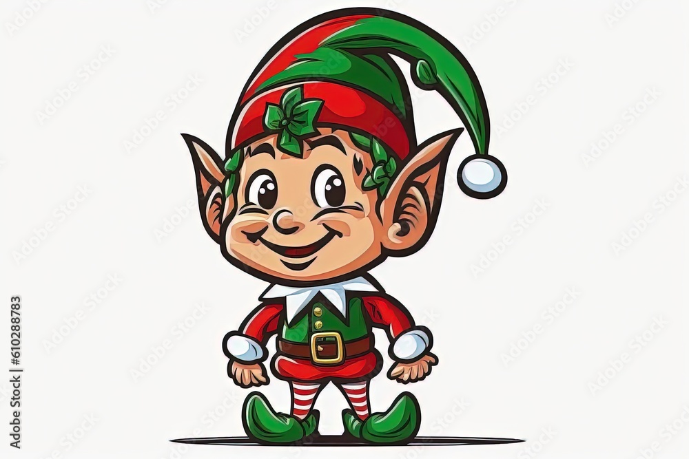 Christmas Elf Santas Little Helper Festive Holiday Dressed in Green and Red With Pointy Ears, Maker of Gifts in the North Pole Illustration