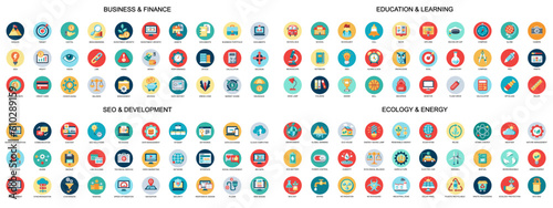 Set of flat design icons for Business, SEO and Social media marketing