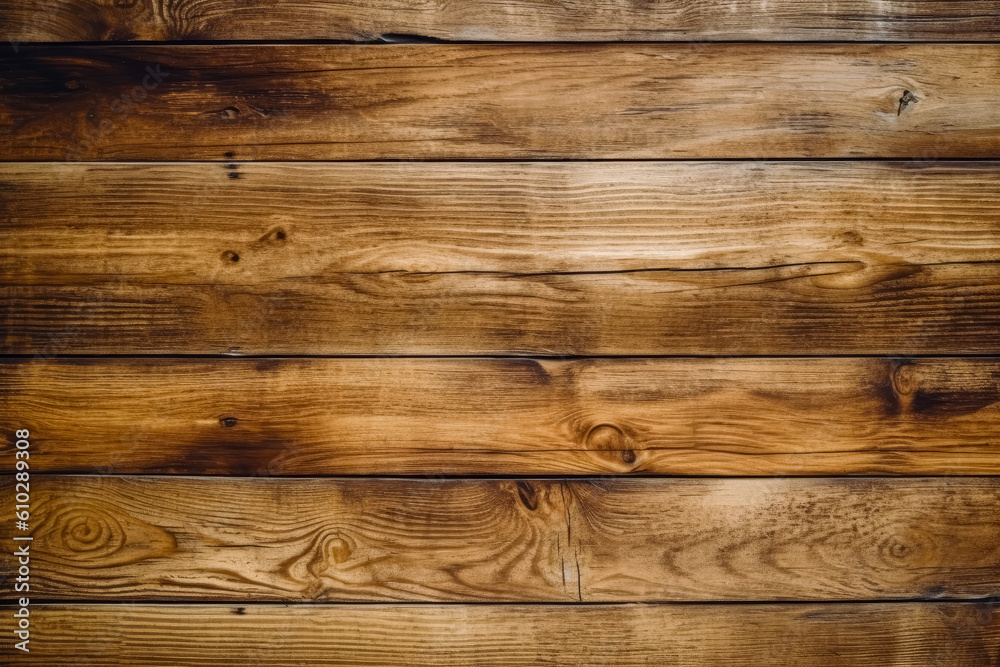 Naklejka premium Oak veneer wooden table texture, rustic simplicity, flat view, vintage wallpaper. Generative Ai.