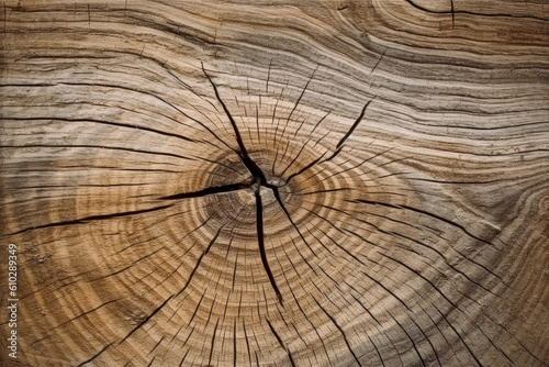 Oak wooden background wallpaper, wood texture, flat view of stump cut texture. Generative Ai.