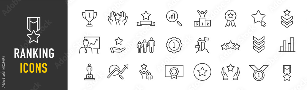 Ranking web icons in line style. Award, winner, first place, victory, collection. Vector illustration.