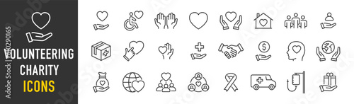 Fotografering Volunteering and charity web icons in line style