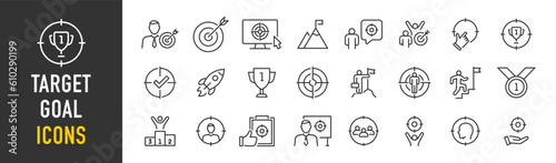 Goal and Target web icons in line style. Success, achievement, business goal, aim, career, collection. Vector illustration.