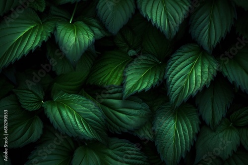 Nature leaves green texture with dark shadows Generative AI