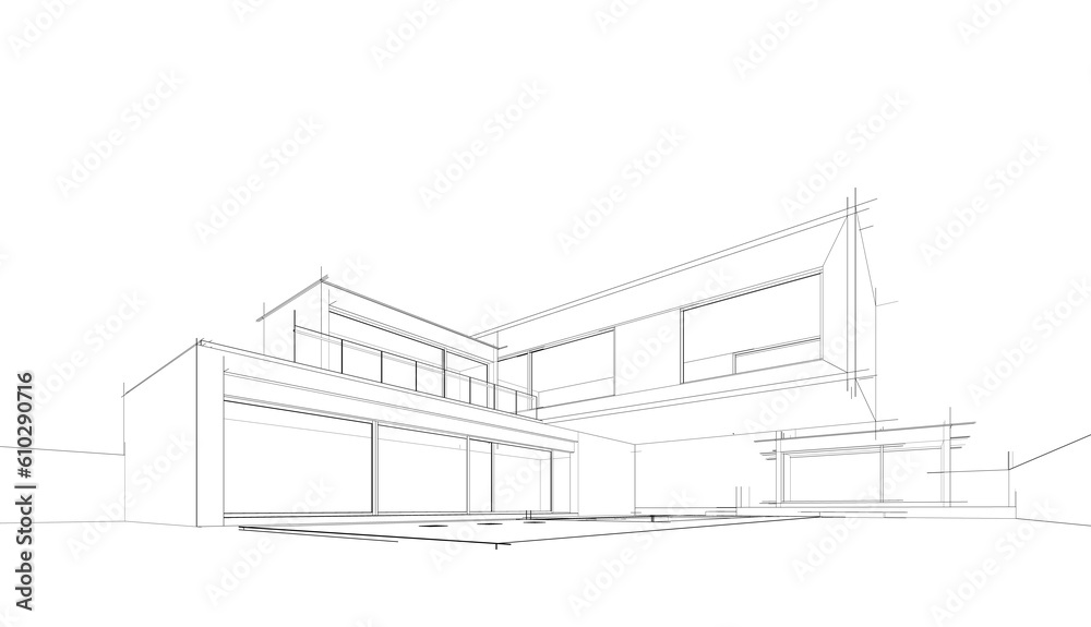 Architectural drawing of a house 3d rendering