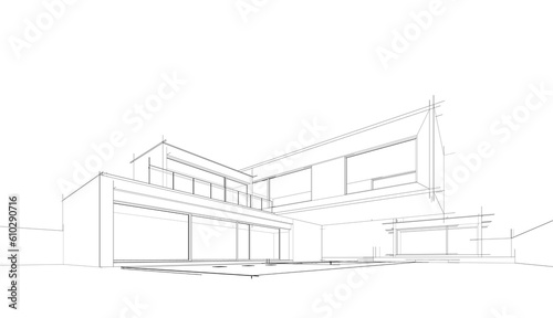 Architectural drawing of a house 3d rendering © Yurii Andreichyn