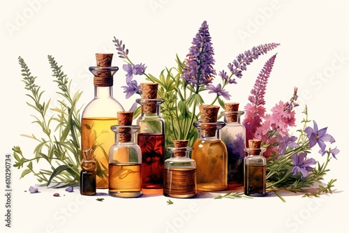 essential oils isolated on white background. Generated by AI. photo