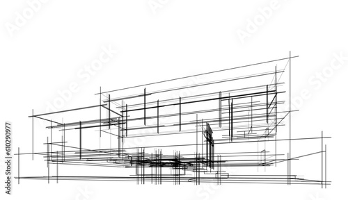 Architectural drawing of a house 3d rendering