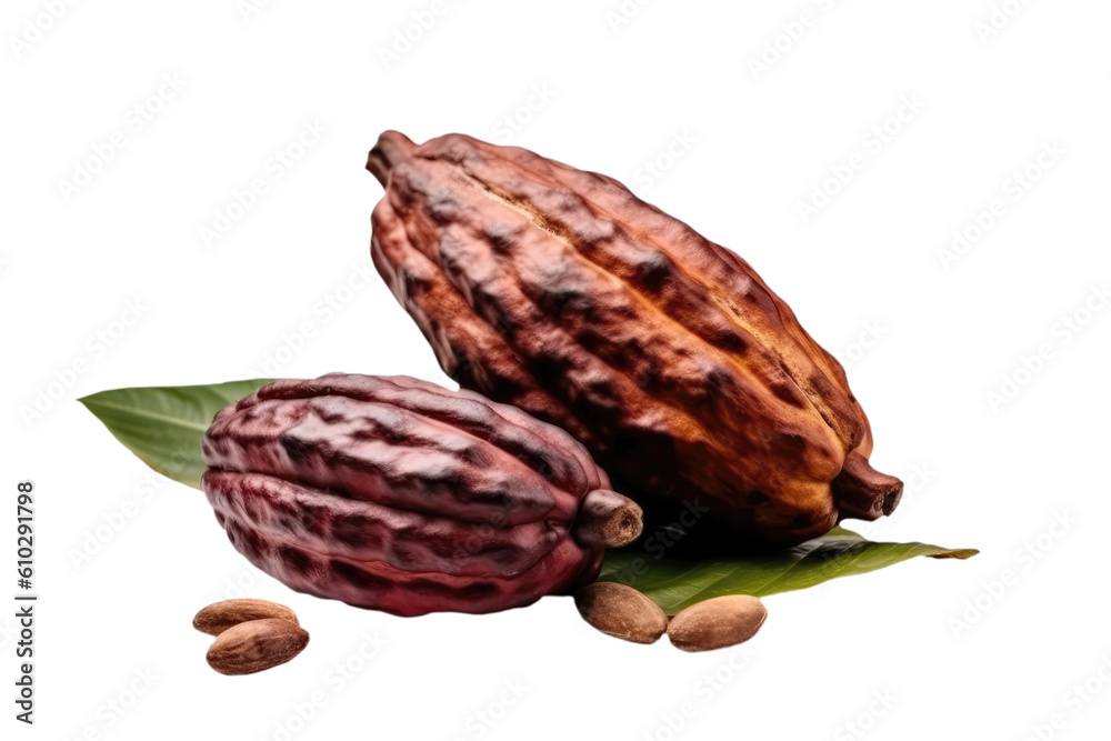 Cocoa Beans With A Cocoa Pod, On Isolated Transparent Background, Png