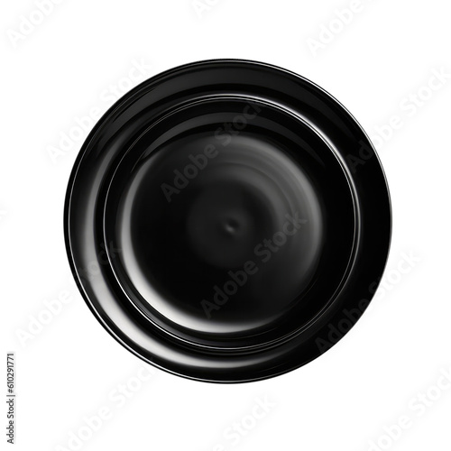 Black Plate Directly Above View On Isolated Transparent Background, Png. Generative AI