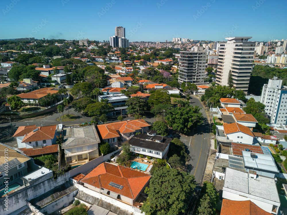 Campinas, Sao Paulo, Brazil. June 03, 2023: Aerial image of Avenida José de Souza Campos (known as Norte Sul) and also Avenida Dr. Moraes Salles in the central region of Campinas.