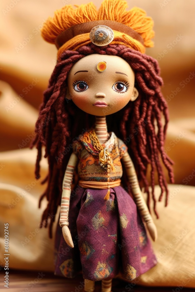 A cute handcrafted rag hippie doll with blurred background Generative AI Illustration
