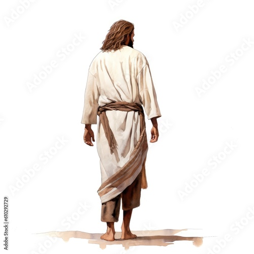 Illustration of the silhouette of Jesus Christ the Savior with white clothes standing on his back Generative AI