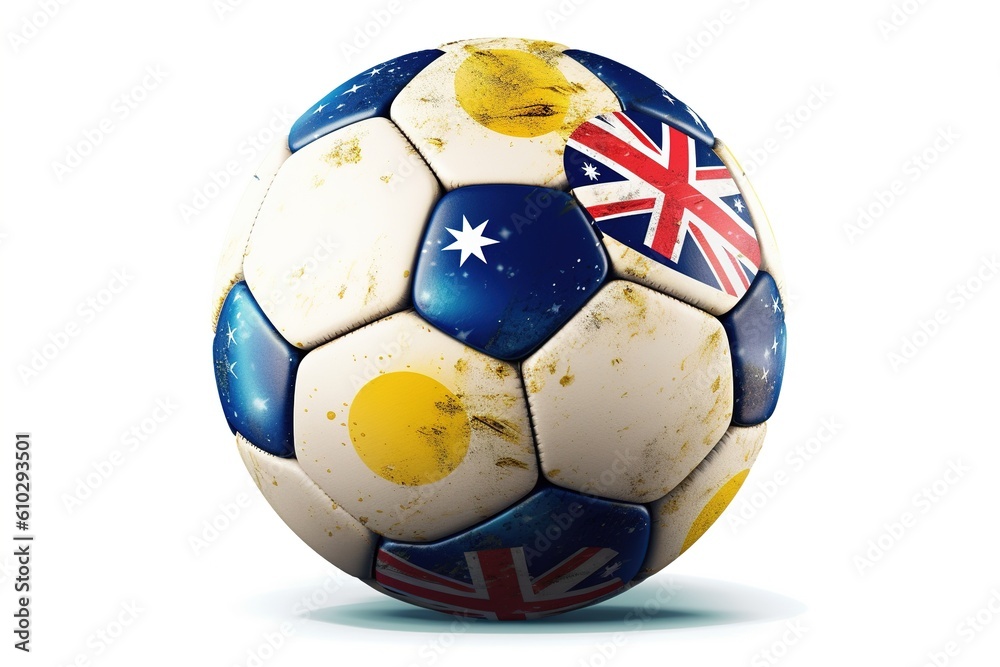 soccer ball with Australia flag isolated on white background. Generated by AI. soccer ball with Australia flag isolated on white background. Generated by AI.