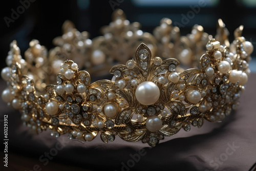 Luxurious Royal Crown Of Pearls, Exuding Elegance And Grace. Generative AI