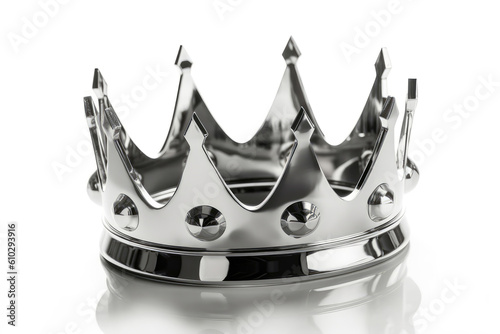 Modern And Sleek Crown Made Of Polished Metal, Exuding Minimalist Charm Against Pure White Background. Generative AI