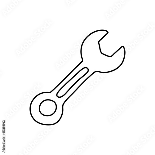 Wrench construction tool doodle icon. Hand drawn wrench. Doodle repair icon in vector