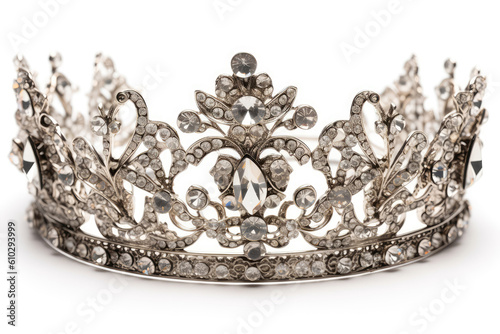 Tiarastyle Crown With Dainty And Intricate Designs, Exuding Grace And Femininity On Pristine White Surface. Generative AI
