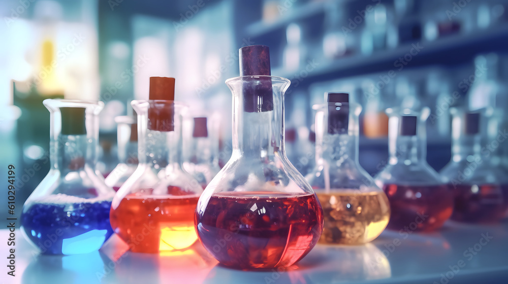 Vibrant Scientific Elixirs: Colorful Liquids in Glassware. Generative AI Vibrant Scientific Elixirs: Colorful Liquids in Glassware. Generative AI