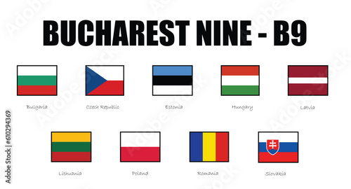 Flag of members of Bucharest nine, B9 members flag