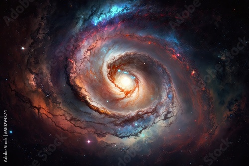 Spiral colorful nebula and galaxy in space