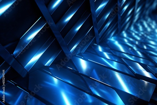 Futuristic dark metal background with glowing blue light Generative AI © LayerAce.com