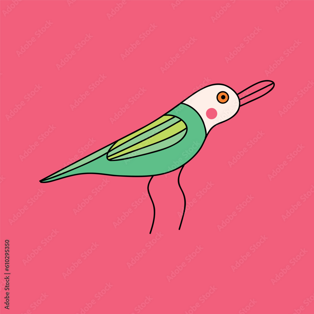 Fototapeta premium A bright card with a bird, Modern flat illustration in a trendy doodle style