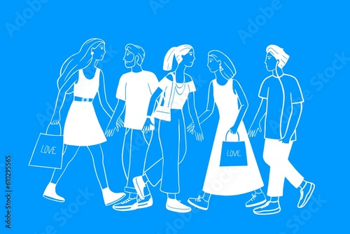 People walking, character Illustration, flat design, banner 