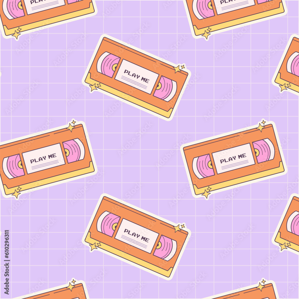 90s seamless pattern with retro video cassettes . Vector nostalgic ...