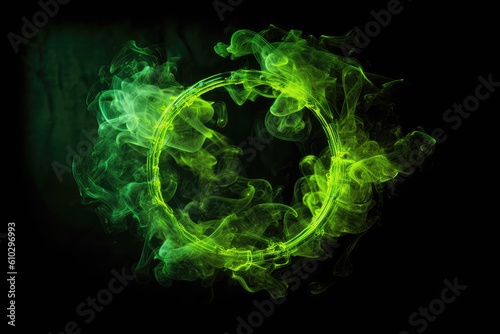 Circle Of Neon Chartreuse With Smoke On Bright Background. Generative AI