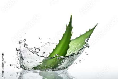 Aloe Slice Flying On White Background, Floating In The Air. Generative AI